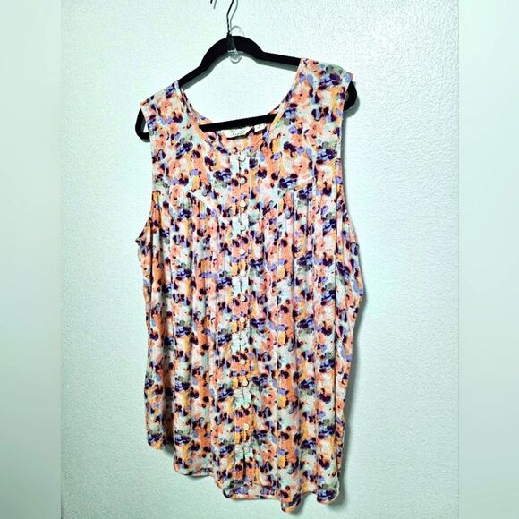 Caffè Marrakesh Feminine Floral Button Down Tank Top Blouse 100% Rayon Size 3X - Picture 8 of 12